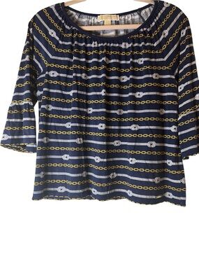MICHAEL Michael Kors Navy Nautical Blouse with bell sleeves, sz M